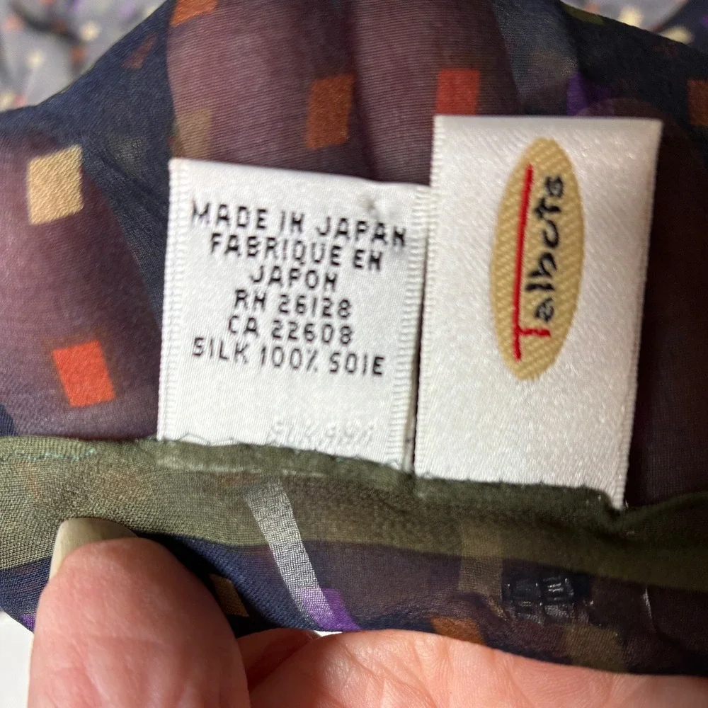 Talbots Silk Square Scarf Geometric Mosaic Print Navy Sheer Made Japan OS